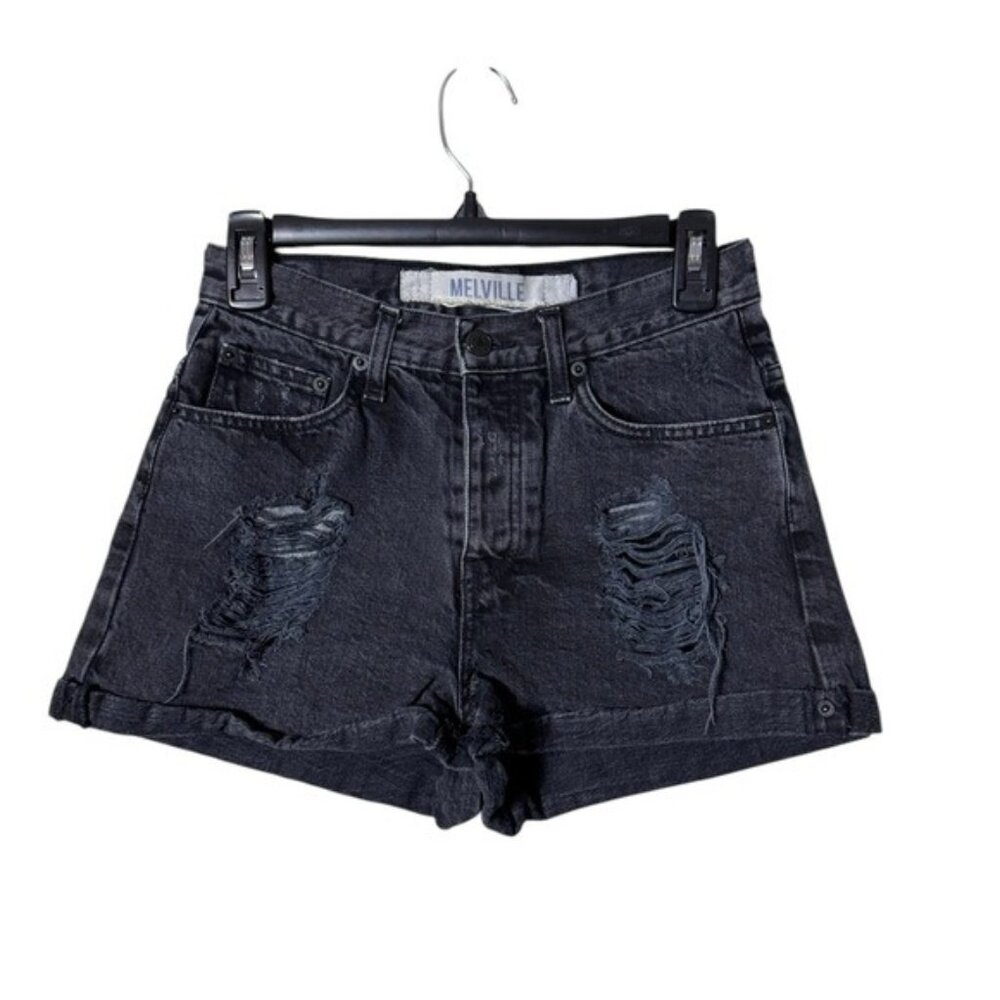 Melville Women Jean‎ Shorts Size 8 Made in Italy Distressed Festival Button Fly
